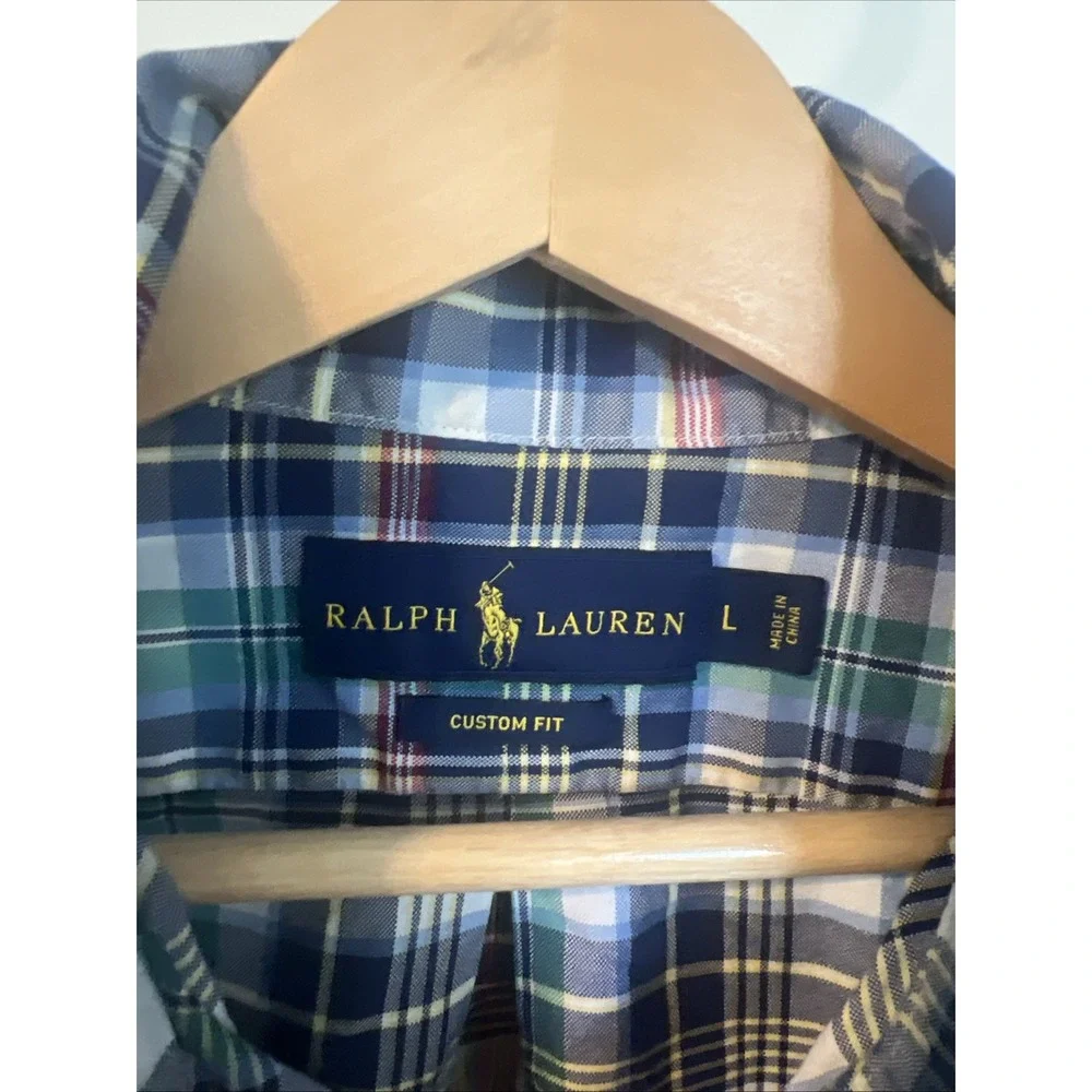 POLO RALPH LAUREN BUTTON‎ UP SHIRT Men's Large BLUE YELLOW CHECK Plaid CLASSIC